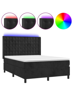 Letto a Molle con Materasso e LED Nero 140x190 cm in Velluto