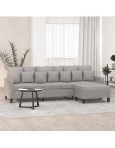 Divano a 3 Posti con Poggiapiedi Grigio Chiaro 210cm in Tessuto