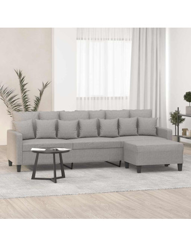 Divano a 3 Posti con Poggiapiedi Grigio Chiaro 210cm in Tessuto