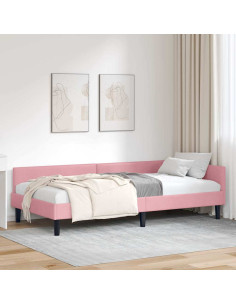 Cornice del letto ad angolo Rosa 90 cm x 200 cm Velluto