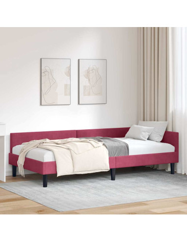 Cornice del letto ad angolo Rosso Vino 90 cm x 200 cm Velluto