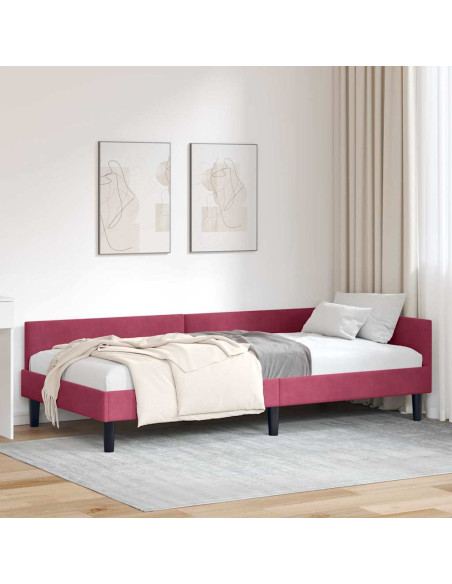 Cornice del letto ad angolo Rosso Vino 90 cm x 200 cm Velluto