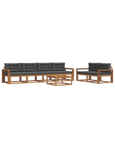 Set di divani da esterno con cuscino 7 pcs Naturale e Antracite 2