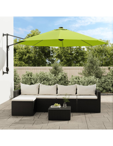 Ombrellone a Parete con LED Verde Mela 290 cm