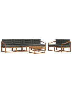 Set di divani da esterno con cuscino 7 pcs Naturale e Antracite 2