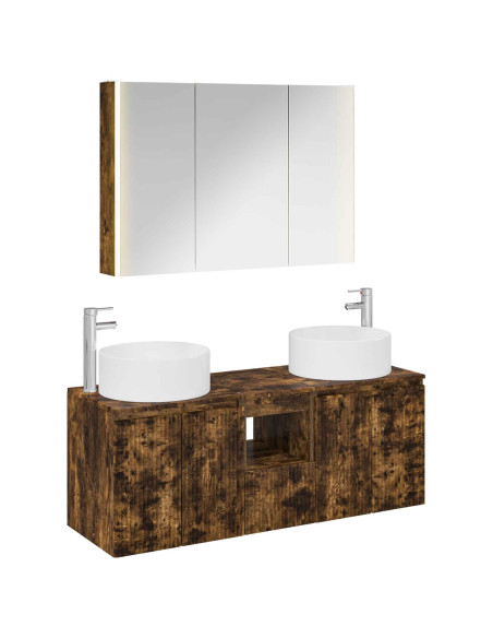 Set di Armadi da Bagno 4 pcs Rovere Fumo 103,5 x 15,5 x 70 cm
