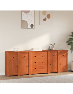 Credenza 5 pcs Marrone Cera Legno di pino massiccio