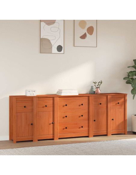 Credenza 5 pcs Marrone Cera Legno di pino massiccio