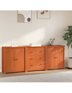Credenza 3 pcs Marrone Cera Legno di pino massiccio