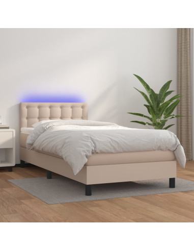 Giroletto Molle Materasso e LED Cappuccino 90x190 cm Similpelle