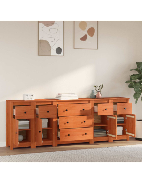 Credenza 5 pcs Marrone Cera Legno di pino massiccio