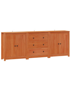 Credenza 3 pcs Marrone Cera Legno di pino massiccio 2