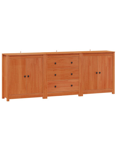 Credenza 3 pcs Marrone Cera Legno di pino massiccio
