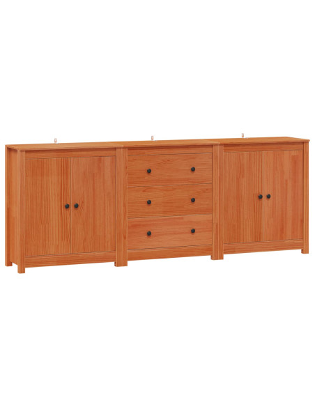 Credenza 3 pcs Marrone Cera Legno di pino massiccio
