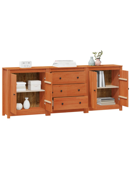 Credenza 3 pcs Marrone Cera Legno di pino massiccio