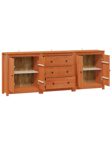 Credenza 3 pcs Marrone Cera Legno di pino massiccio