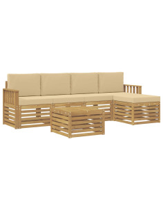 Set di divani da esterno 6 pcs Bianco e Beige 59 x 59 x 37 cm 2