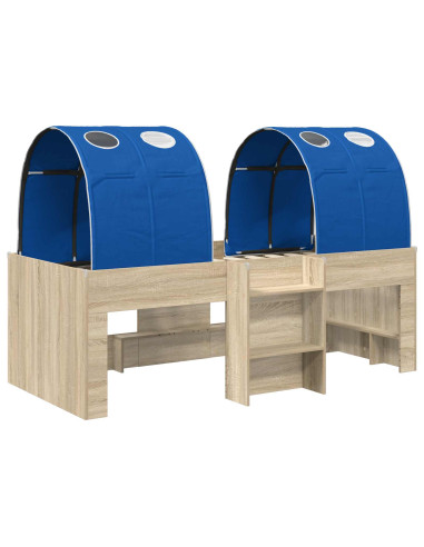 Letto con Tunnel 3 pz Rovere Sonoma e Blu Legno ingegnerizzato