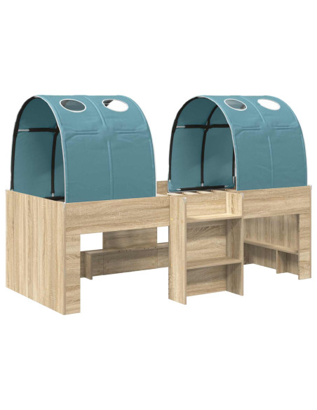 Letto con Tunnel 3 pz Sonoma e Azzurro Chiaro
