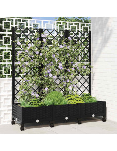 Vaso da giardino con grigliato e ruote Nero 120 x 40 x 131,5 cm