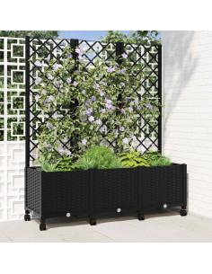 Vaso da giardino con grigliato e ruote Nero 120 x 40 x 146 cm