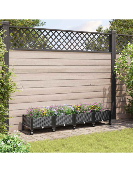 Vaso da Giardino con Ruote Nero 160 x 40 x 29 cm PP