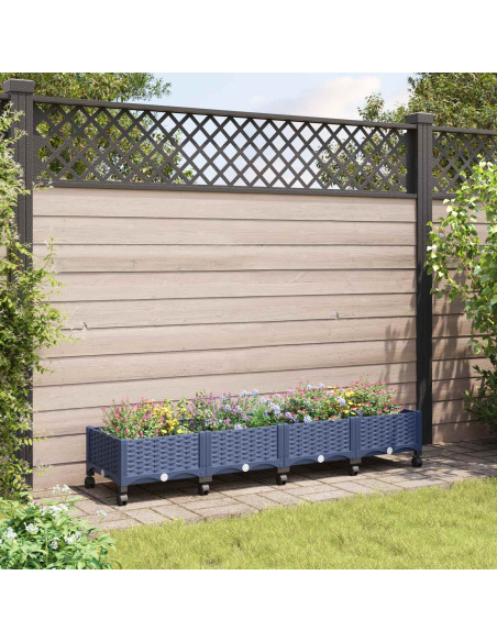 Vaso da Giardino con Ruote Blu Grigio 160 x 40 x 33 cm PP