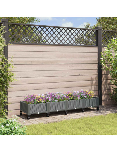 Vaso da Giardino con Ruote Grigio Chiaro 160 x 40 x 33 cm PP