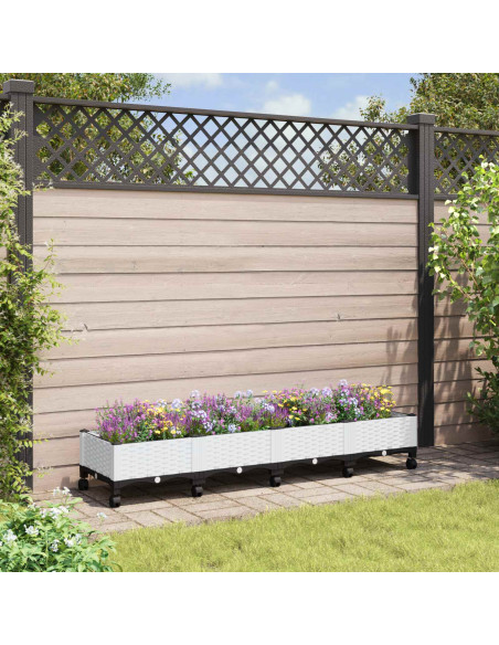 Vaso da Giardino con Ruote Bianco 160 x 40 x 33 cm PP