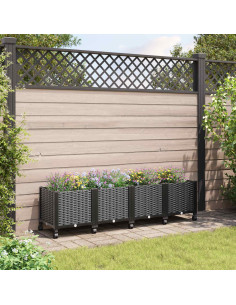 Vaso da Giardino con Ruote Nero 160 x 40 x 44 cm PP