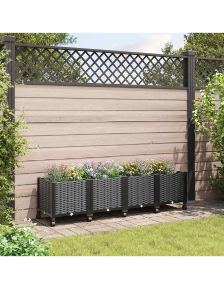 Vaso da Giardino con Ruote Nero 160 x 40 x 44 cm PP