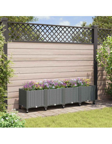 Vaso da Giardino con Ruote Grigio Chiaro 160 x 40 x 48 cm PP