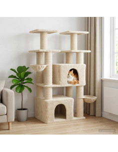 Albero per gatti con pali per graffiare in sisal 2 pz Crema