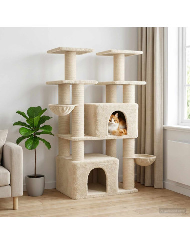 Albero per gatti con pali per graffiare in sisal 2 pz Crema