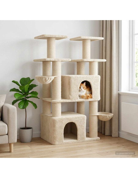 Albero per gatti con pali per graffiare in sisal 2 pz Crema