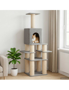 Albero per gatti con pali per graffiare in sisal Grigio Chiaro