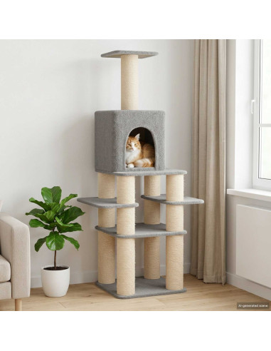 Albero per gatti con pali per graffiare in sisal Grigio Chiaro
