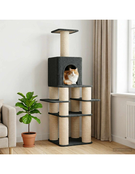 Albero per gatti con pali per graffiare in sisal Grigio Scuro