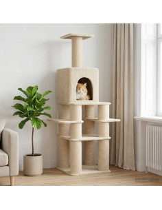 Albero per gatti con pali per graffiare in sisal Crema 180 cm