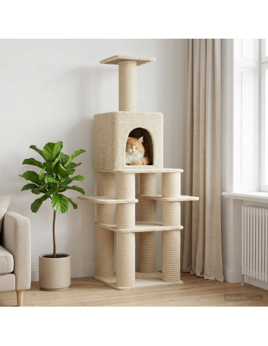 Albero per gatti con pali per graffiare in sisal Crema 180 cm