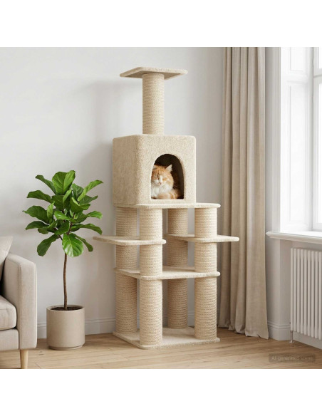 Albero per gatti con pali per graffiare in sisal Crema 180 cm