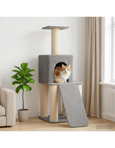 Albero per gatti con pali per graffiare in sisal Grigio Chiaro