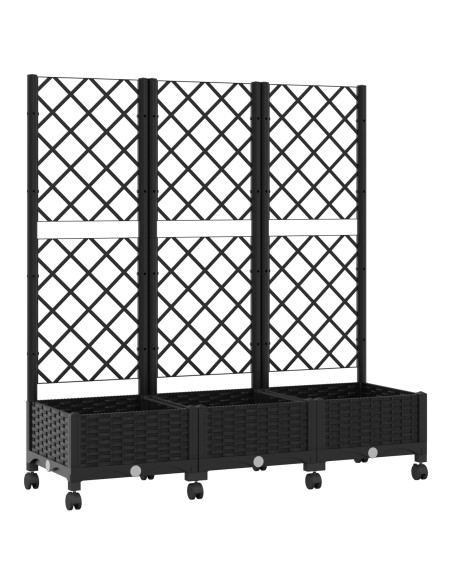 Vaso da giardino con grigliato e ruote Nero 120 x 40 x 131,5 cm