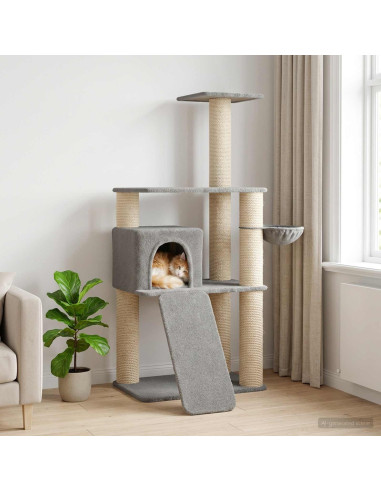 Albero per gatti con pali per graffiare in sisal Grigio Chiaro