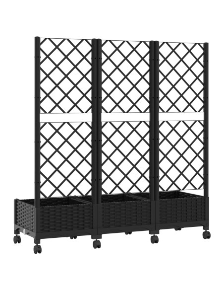 Vaso da giardino con grigliato e ruote Nero 120 x 40 x 131,5 cm