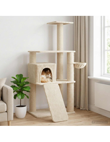 Albero per gatti con pali per graffiare in sisal Crema 173 cm