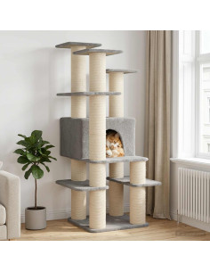 Albero per gatti con pali per graffiare in sisal Grigio Chiaro