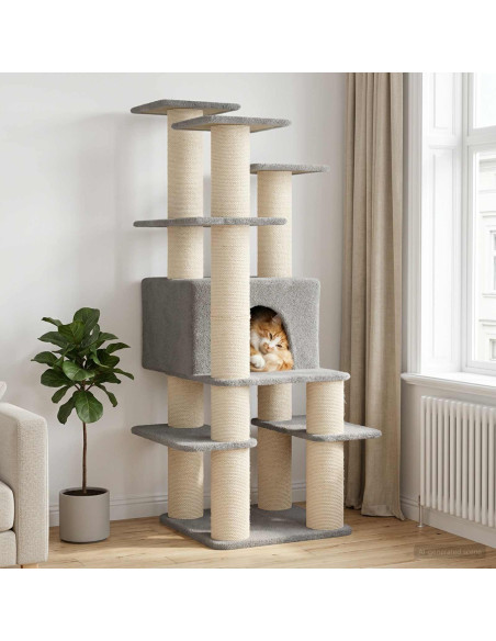 Albero per gatti con pali per graffiare in sisal Grigio Chiaro