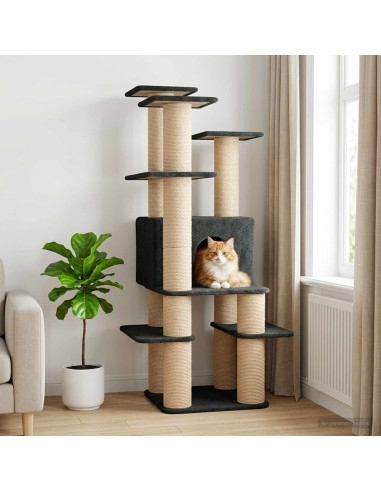 Albero per gatti con pali per graffiare in sisal Grigio Scuro