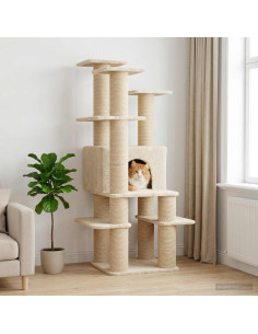 Albero per gatti con pali per graffiare in sisal Crema 161 cm